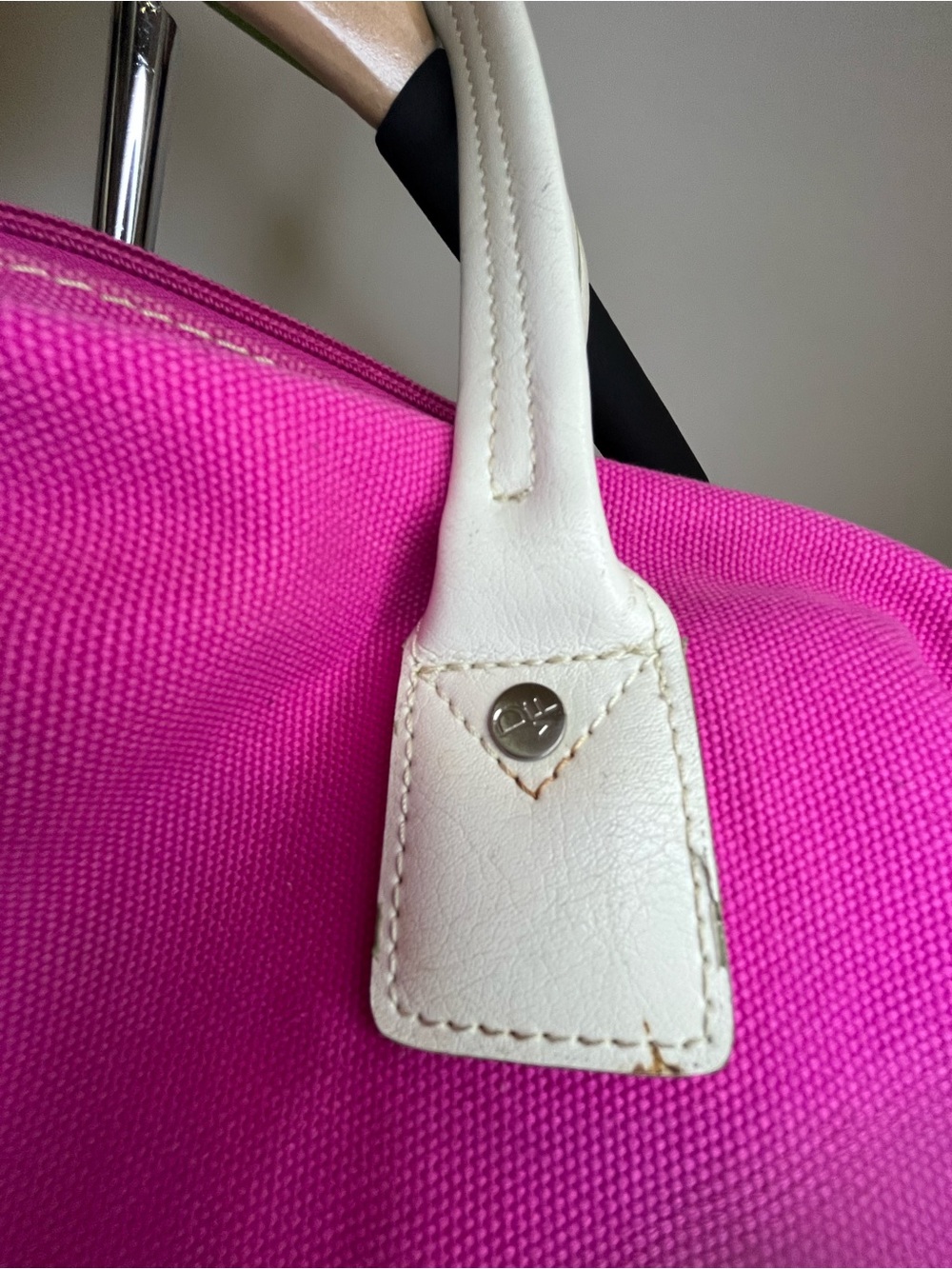 DVF Diane von Furstenberg Pink Lime Green Canvas Weekender Travel Duffel Bag - Picture 4 of 11